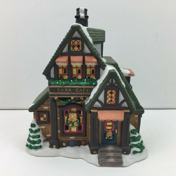 Park Cafe Christmas Village Town Shop Ceramic Bistro House
